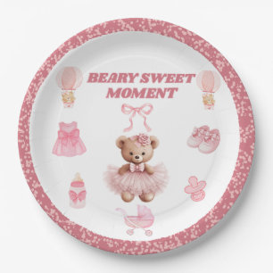 ROZE WITTE RONDE CONFETTI 9" BEER MEISJE BABYSUITE PAPIEREN BORDJE