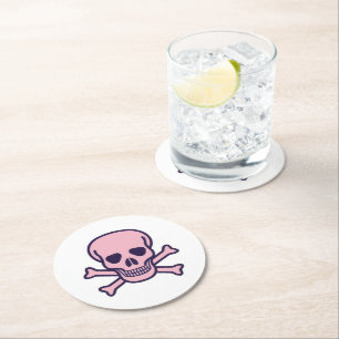 Roze witte ronde papierdrankenkuikens van de Skull Kartonnen Onderzetter