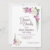 Roze Witte Roos Bloemendiner en Drinken Verjaardag Kaart (Voorkant)