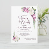 Roze Witte Roos Bloemendiner en Drinken Verjaardag Kaart (Staand voorkant)