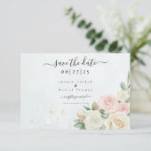 Roze & Witte Roos Bloesem Plat Bewaar De Datum Kaa Save The Date (Staand voorkant)