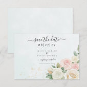 Roze & Witte Roos Bloesem Plat Bewaar De Datum Kaa Save The Date (Voorkant / Achterkant)