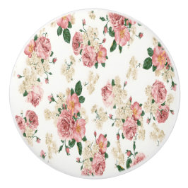 Roze Witte Roos Boeket Laadknop Keramische Knop