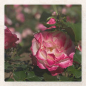 Roze & Witte Roos Glazen Onderzetter (Voorkant)