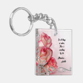 Roze/Witte Roos Sleutelhanger Citaat Aristoteles (Voorkant Links)