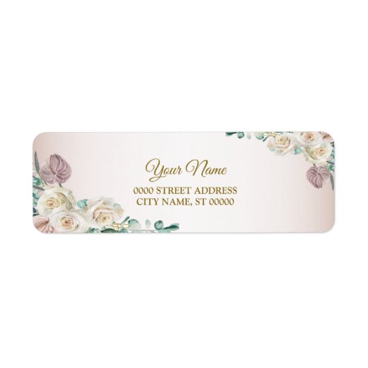 Roze Witte Roos Waterverf Bruiloft Retouradres Etiket (Voorkant)