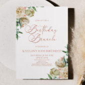 Roze Witte Rose Bloemen Verjaardag Brunch Party Kaart
