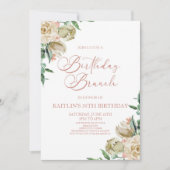 Roze Witte Rose Bloemen Verjaardag Brunch Party Kaart (Voorkant)