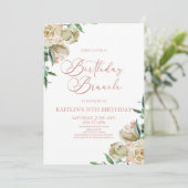 Roze Witte Rose Bloemen Verjaardag Brunch Party Kaart (Staand voorkant)