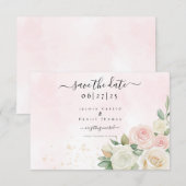 Roze & Witte Rose Blooms Flat Save The Date Kaart (Voorkant / Achterkant)