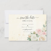 Roze & Witte Rose Blooms Flat Save The Date Kaart (Voorkant)
