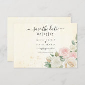 Roze & Witte Rose Blooms Flat Save The Date Kaart (Voorkant / Achterkant)