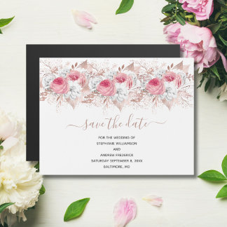 Roze Witte Rose Gouden bruiloft Save The Date Magn