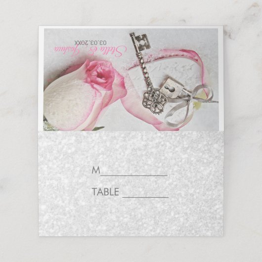 Roze witte Rose Plaatskaartje (Buitenkant ongevouwen)