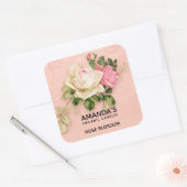 Roze & Witte Roze Boeket Kaars of Zeep Vierkante Sticker (Envelop)