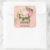 Roze & Witte Roze Boeket Kaars of Zeep Vierkante Sticker (Tas)