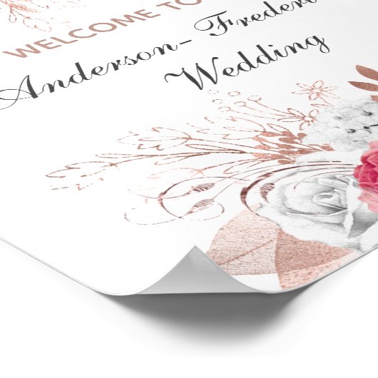 Roze witte roze goudbloem Welkomstteken Poster (Hoek)
