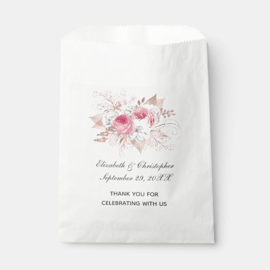 Roze Witte Roze Gouden Bloemige Trendy Bruiloft Bedankzakje (Voorkant)