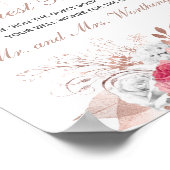 Roze Witte Roze Gouden Bloemige Trouw Gastboek Poster (Hoek)