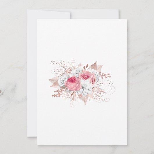 Roze Witte Roze Gouden Bloemrijke Trendy Bruidsdou Kaart (Achterkant)