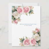 Roze Witte Rozen Baby's Adem Huwelijksuitnodiging Kaart (Achterkant)