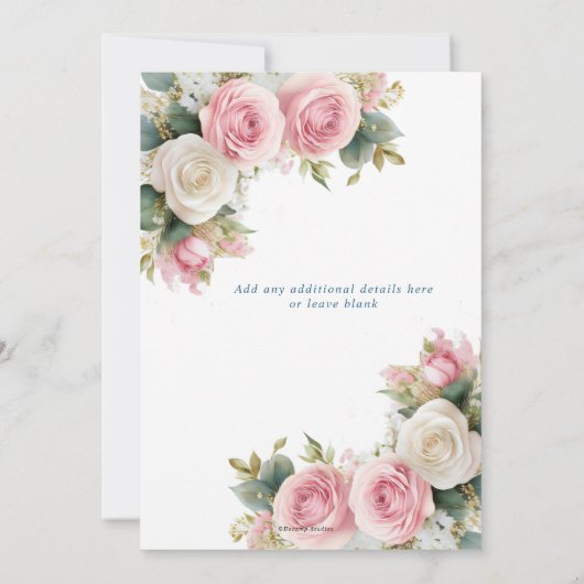 Roze Witte Rozen Baby's Adem Huwelijksuitnodiging Kaart (Achterkant)