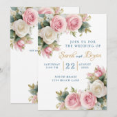 Roze Witte Rozen Baby's Adem Huwelijksuitnodiging Kaart (Voorkant / Achterkant)