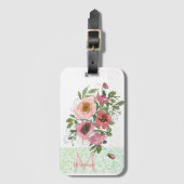 Roze witte rozen bagagelabel (Voorkant (verticaal))