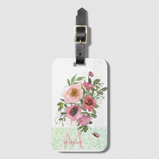 Roze witte rozen bagagelabel (Voorkant (verticaal))