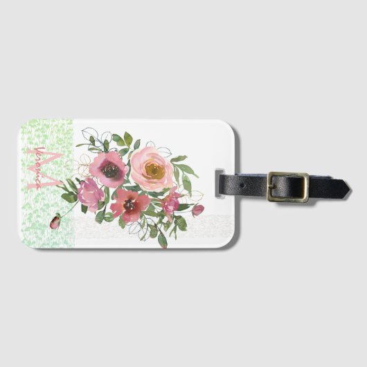 Roze witte rozen bagagelabel (Voorkant (horizontaal))