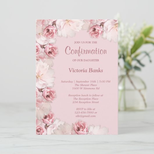 Roze/witte rozen Bevestigingsuitnodiging Kaart (Staand voorkant)