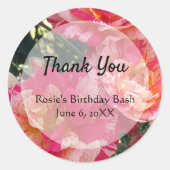 Roze Witte Rozen Bewerkbare Dank Je Wel Ronde Sticker (Voorkant)