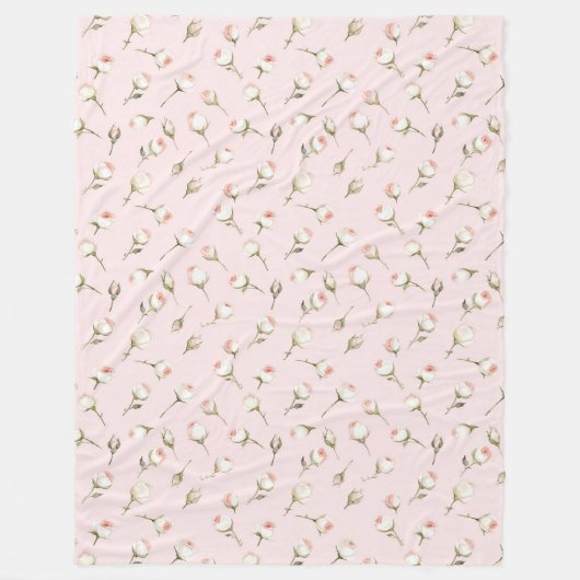  Roze Witte Rozen Bloemen Fleece Deken (Voorkant)