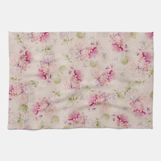 roze witte rozen bloemen patroon theedoek (Horizontaal)