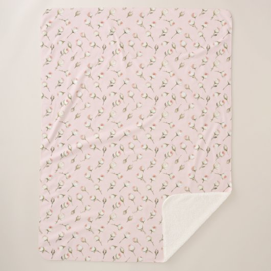  Roze Witte Rozen Bloemen Sherpa Deken (Voorkant)