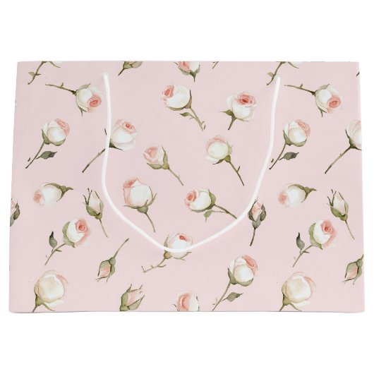 Roze Witte Rozen Bloemen Vrijgezellenfeest Groot Cadeauzakje (Voorkant)