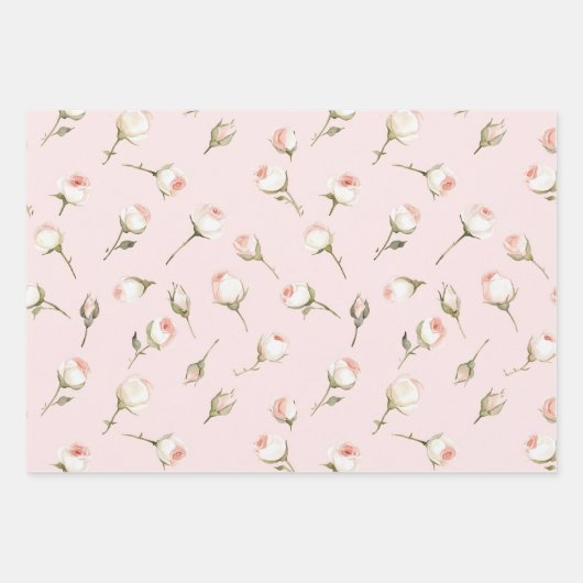  Roze Witte Rozen Bloemen Vrijgezellenfeest Inpakpapier Vel (Voorkant 3)