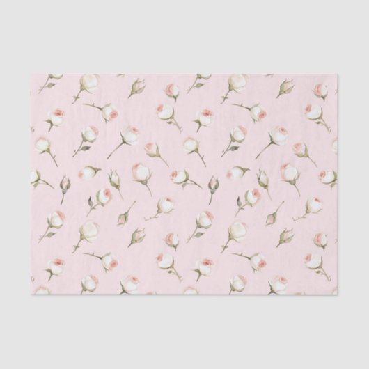  Roze Witte Rozen Bloemen Vrijgezellenfeest Tissuepapier (Voorkant)