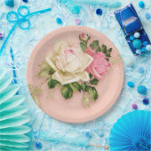 Roze & Witte Rozen Boeket Papieren Bordje (Feest)