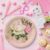 Roze & Witte Rozen Boeket Papieren Bordje (Feest)