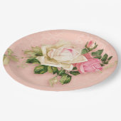 Roze & Witte Rozen Boeket Papieren Bordje (Gekanteld)