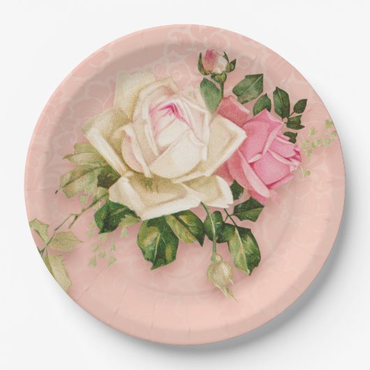 Roze & Witte Rozen Boeket Papieren Bordje (Voorkant)