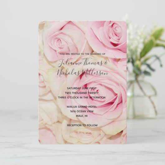  roze witte rozen bruiloft uitnodigingen (Staand voorkant)