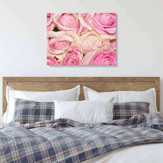 Roze witte rozen canvas afdruk (Insitu (Slaapkamer))