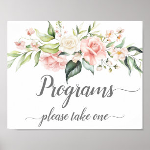Roze Witte Rozen Eucalyptus Huwelijksprogramma's B Poster