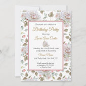  roze witte rozen Foto van Birthday Party Kaart (Voorkant)