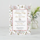  roze witte rozen Foto van Birthday Party Kaart (Staand voorkant)