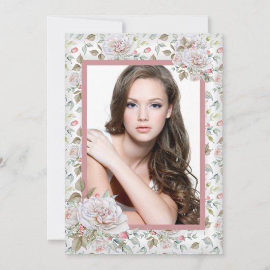  roze witte rozen Foto van Birthday Party Kaart (Achterkant)