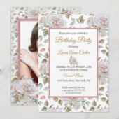  roze witte rozen Foto van Birthday Party Kaart (Voorkant / Achterkant)