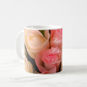Roze witte rozen Happy Moederdag Floral Koffiemok (Voorkant links)